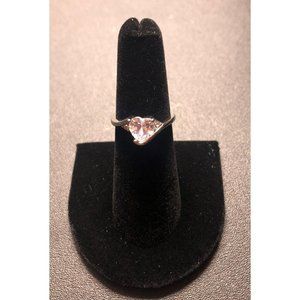 Silver Heart Shape Rhinestone Ring Size 7 3/4